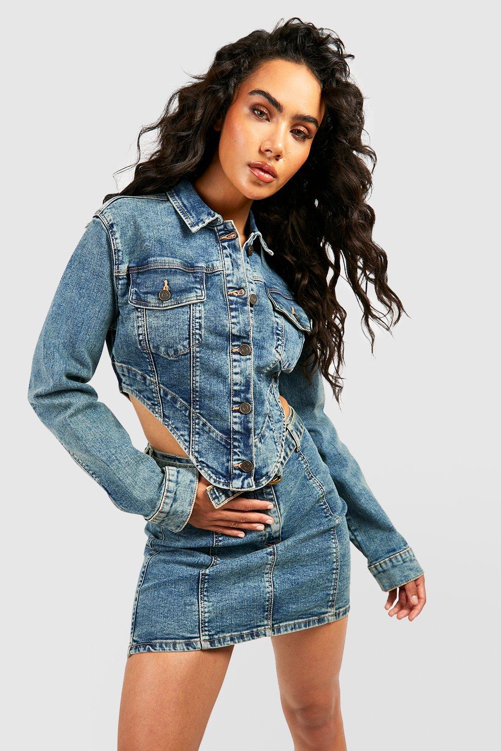 Missguided cold shoulder denim deals jacket